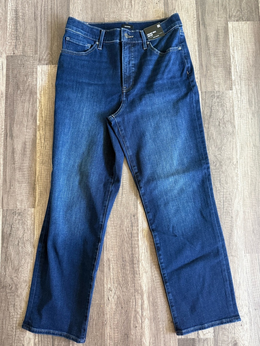 Express Jeans Blue Denim Straight Ankle High Rise Jeans Size 8 Hyper Stretch